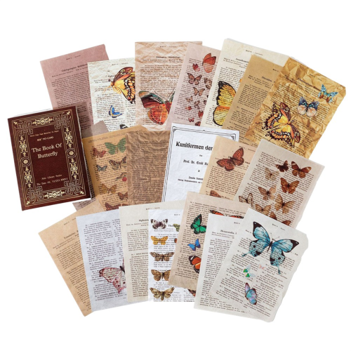 Retro Trace Book Page Material Paper Old Text Newspaper Decorative Butterfly 2