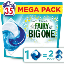 Fairy Non Bio The Big One PODS®, Washing Liquid Laundry Detergent Capasules, 35 Washes, 2X Stain Removal, Huggably Soft