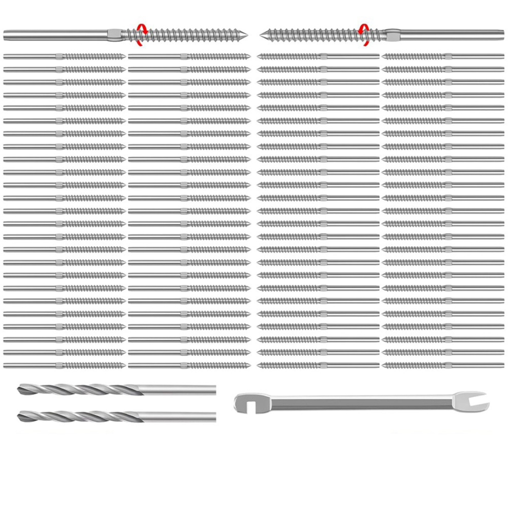 100 Pack T316 Stainless Steel 1/8Inch Right&Left Handed Thread Swage Lag Screws For Wood Post Of Cable Railing Kit 4853482262260