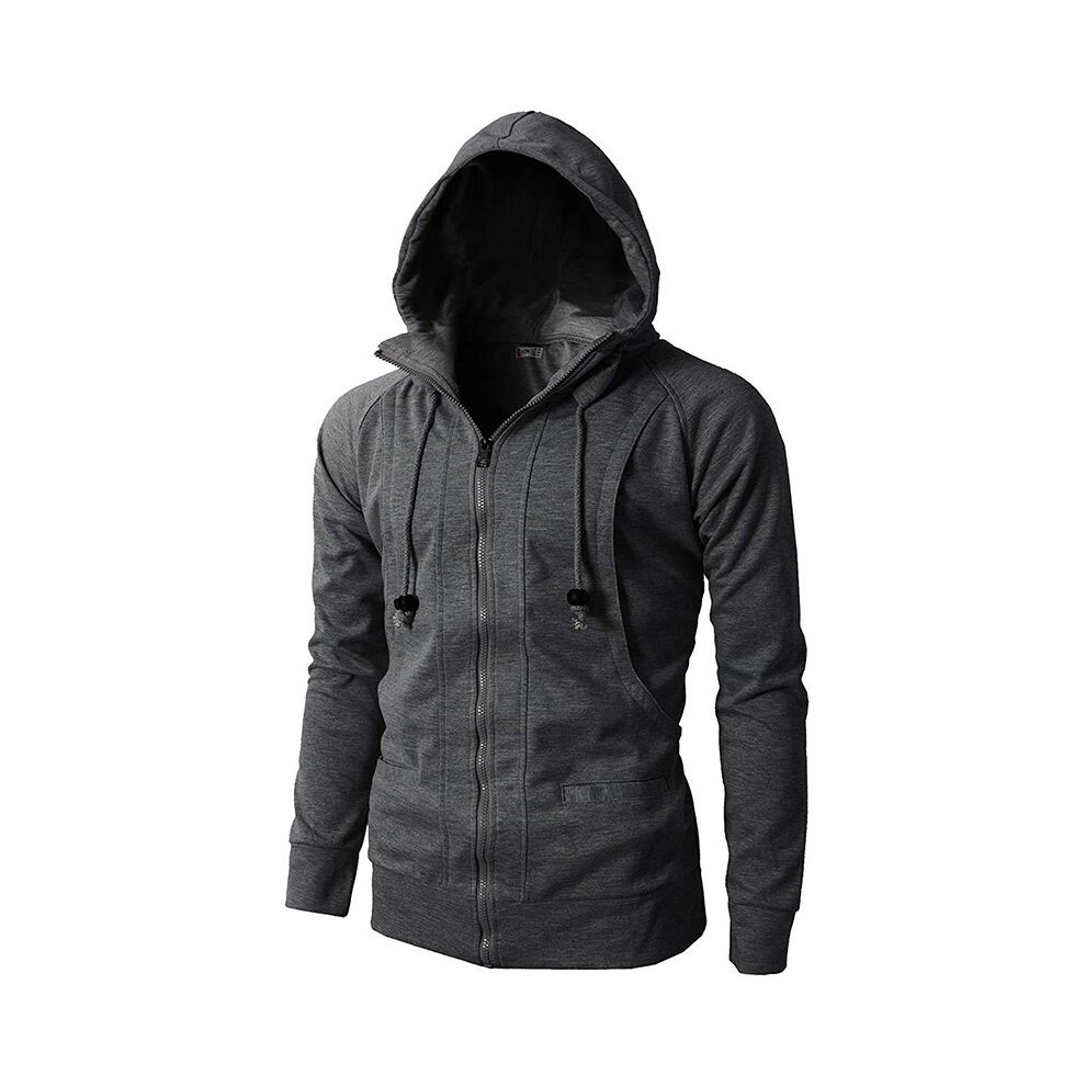 (Dark Gray,M)Manteau à capuche homme uni coupe slim sweat à capuche veste zippé manteau outwear sweat