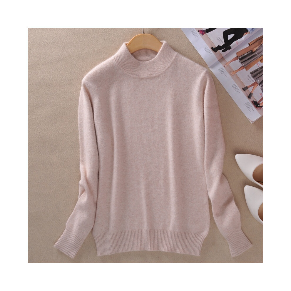 (Beige,2XL)Pull pull femme slim confortable tricoté col demi-roulé cachemire laine