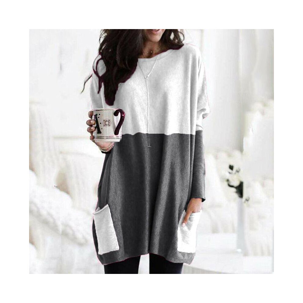 (DarkGray+White,4XL)Pull femme mini robe chemisier chemise décontractée sweat long hauts
