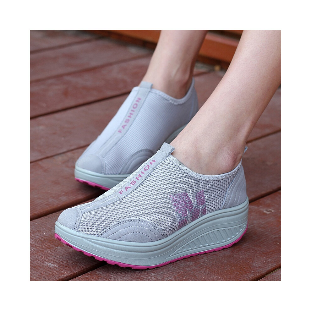 (Grey,Eu38)Mujeres Plataforma Formadores Fitness Caminar Deporte Correr Con Cordones Tenis Zapatos-image