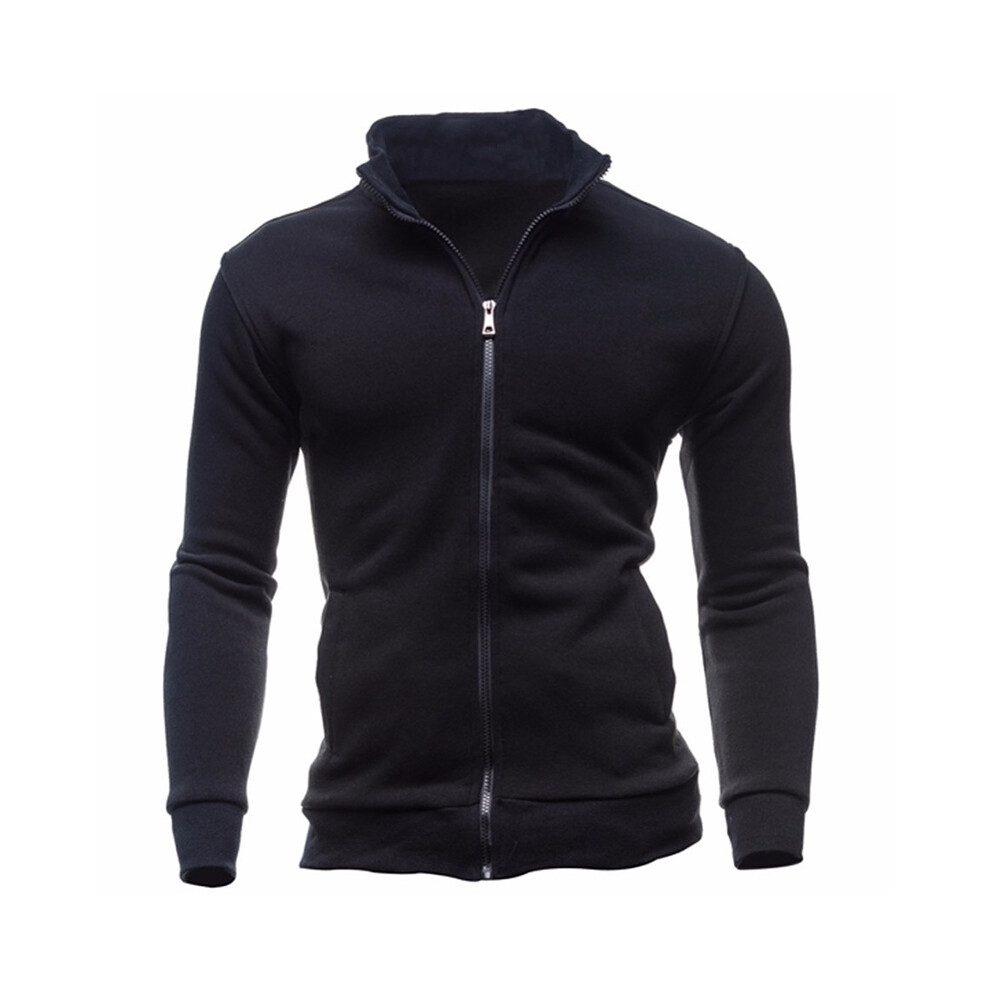 (Black,L)Veste zippée hiver homme sweat poche zippée gym sport manteau haut vêtements d'extérieur