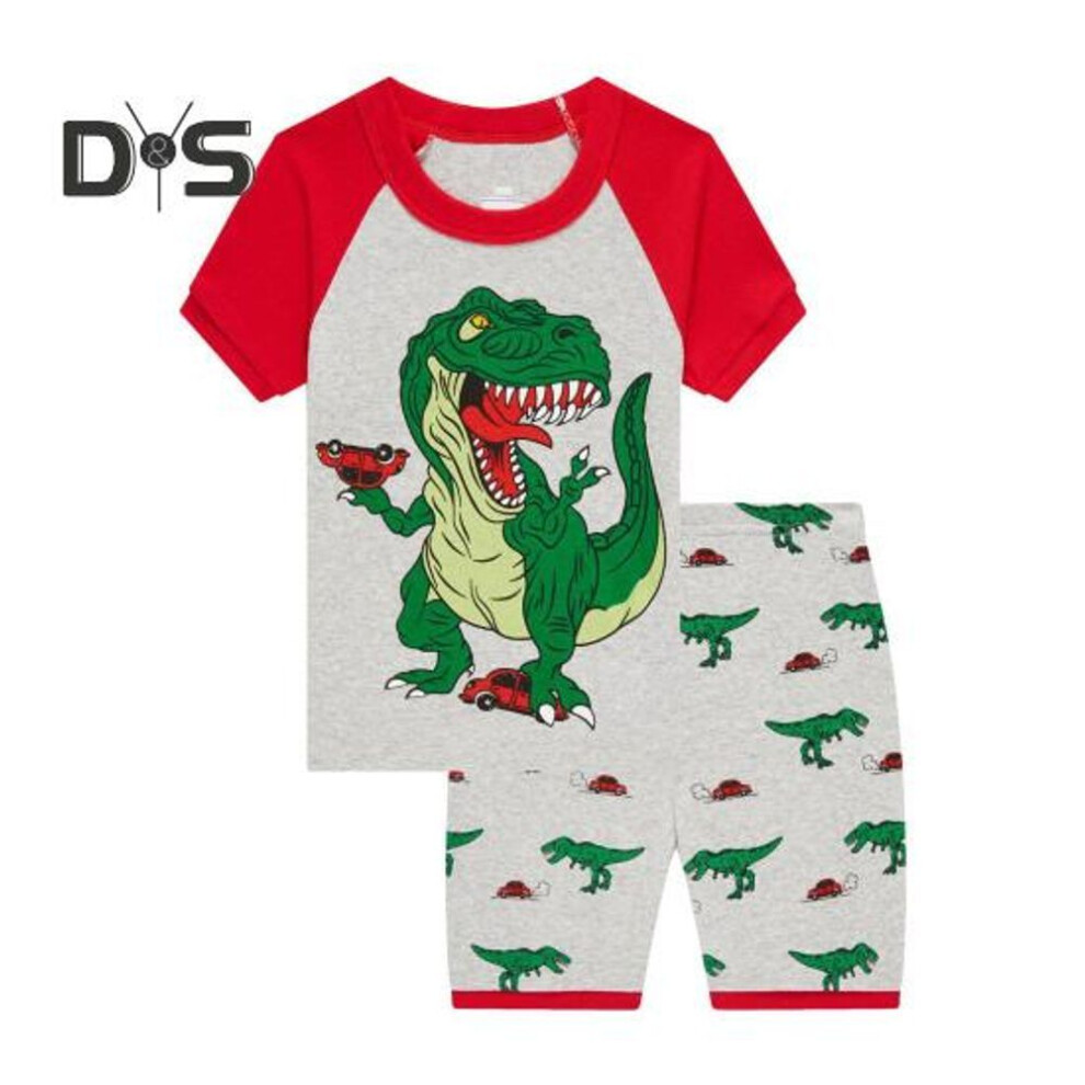 (grey, 140 cm) Cotton Boys Pajamas Set 3-12t Summer Sleepwear Kids Short Sleeve Tops And Shorts Cartoon Patterns Pajama Suit