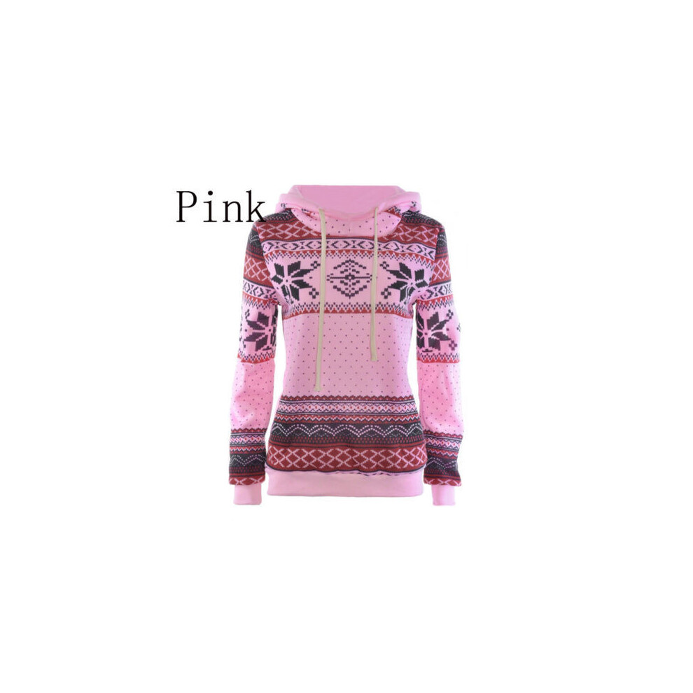 (Pink,L)Pull long femme grande taille Noël pull haut sweat à capuche pull manteau