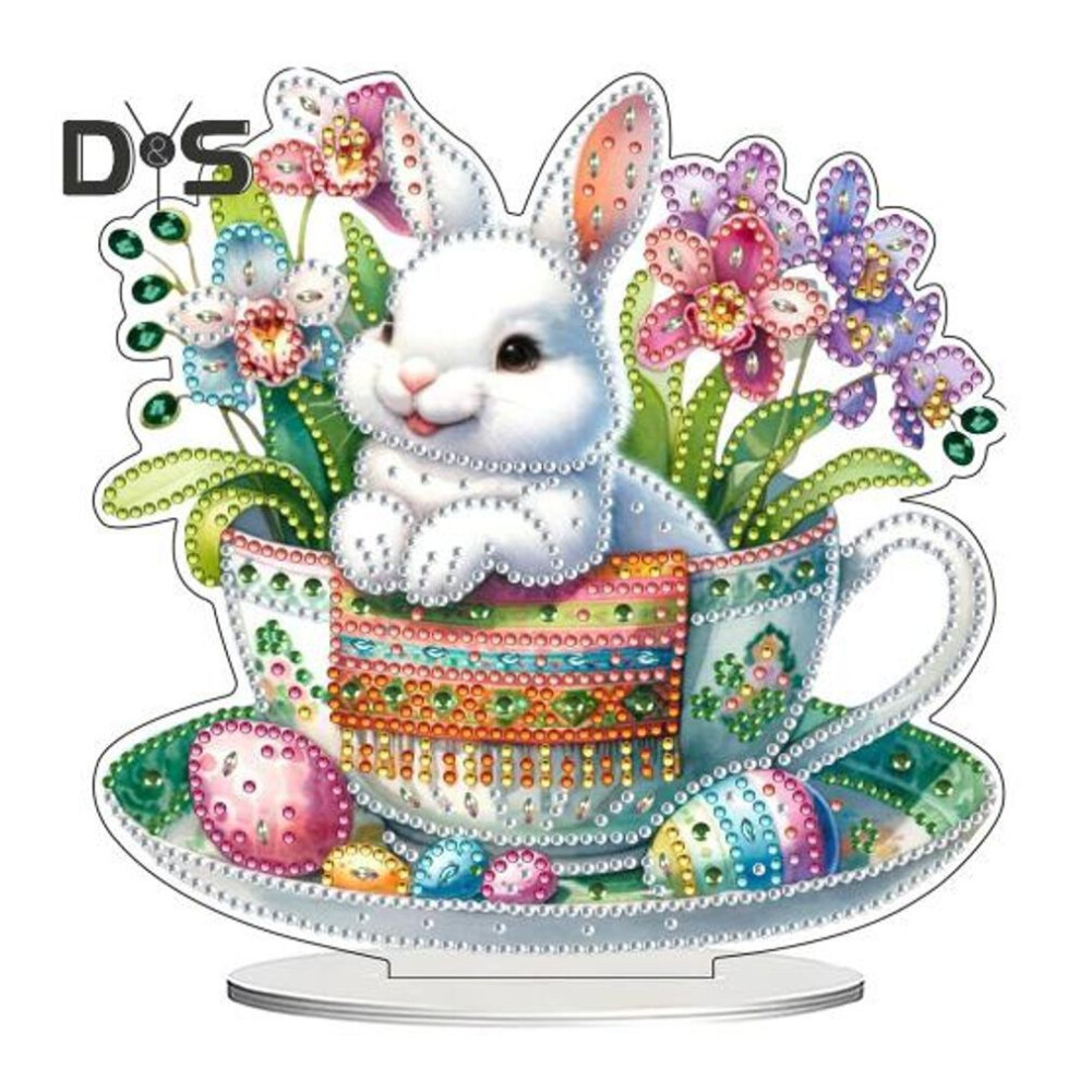 (as the picture, H) Easter Ornament Faux Diamond Art Rabbit Desk Ornament Double-Sided Rhinestone Craft Hanging Ornament for Home Tabletop Door Decor
