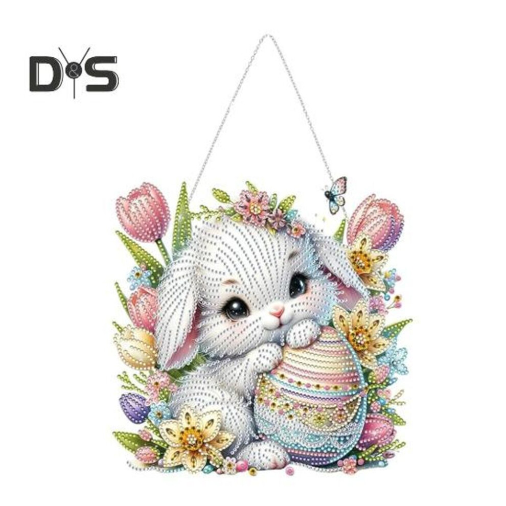 (as the picture, D) Easter Ornament Faux Diamond Art Rabbit Desk Ornament Double-sided Rhinestone Craft Hanging Ornament For Home Tabletop Door Decor
