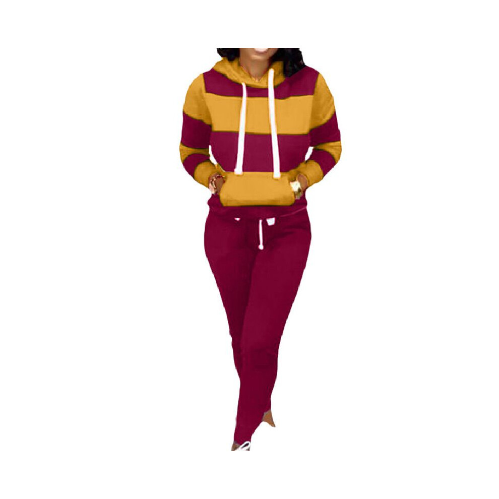 (WineRed,XL)2 pièces survêtement rayé femme jogging gym sport sweats à capuche sweat costume pantalon