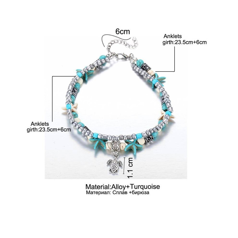 Chaîne pied femme étoile de mer tortue sandale turquoise perles cheville bracelet boho plage