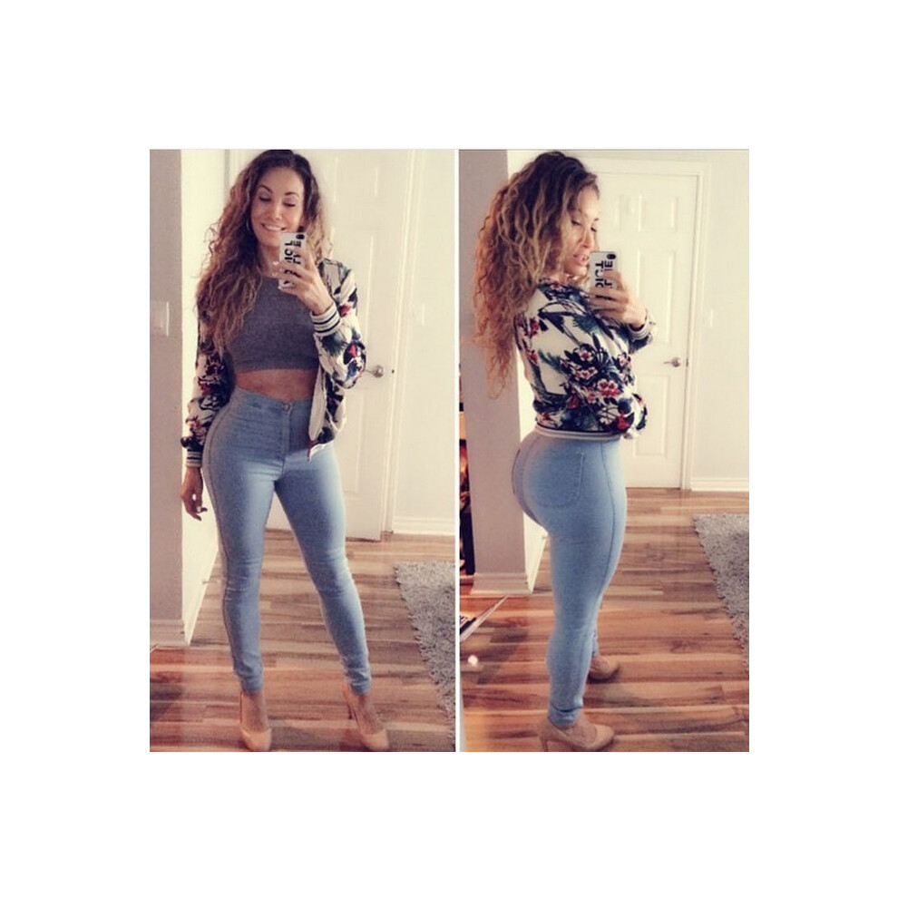 Jean skinny sexy à la mode femme déchiré genou taille haute