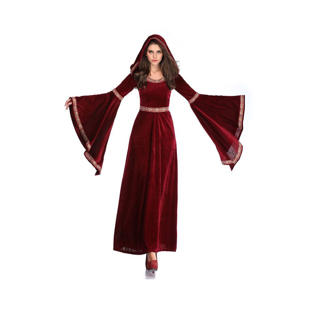 (Adult-M)Robe médiévale vampire sorcière à capuche vin rouge cosplay costume Halloween carnaval