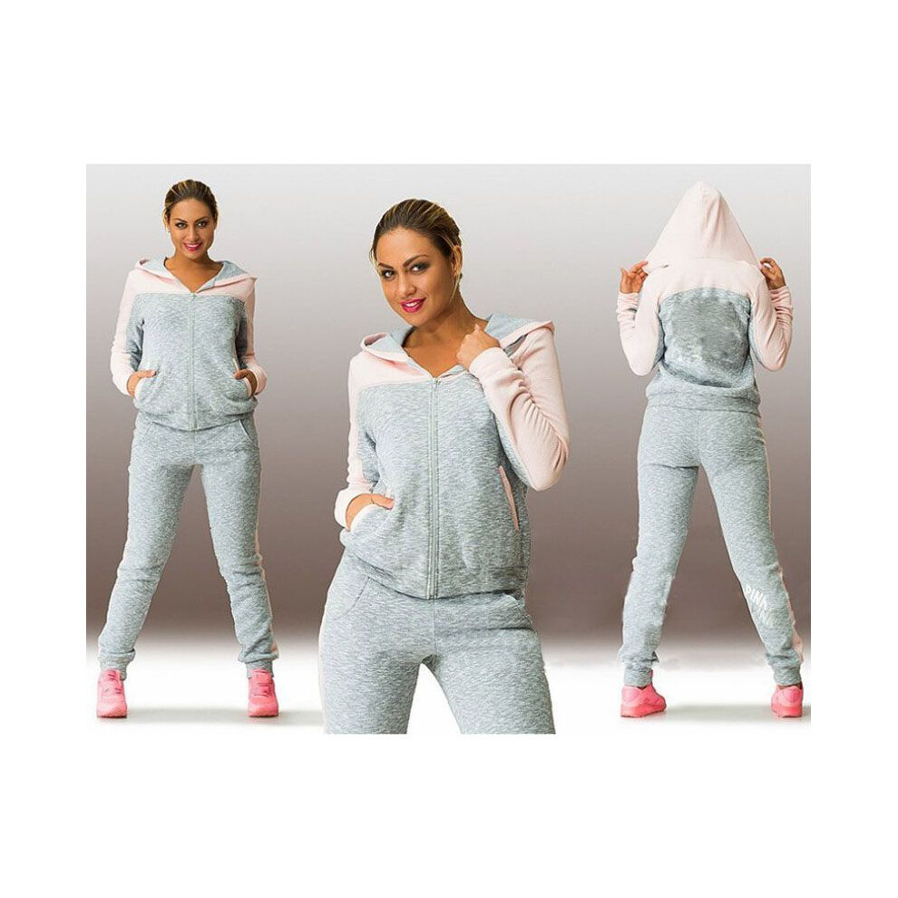 (Pink,Tag 3XL=US XL)Pull couleur contrastante épissée costume de sport 2 pièces pull sweat à capuche
