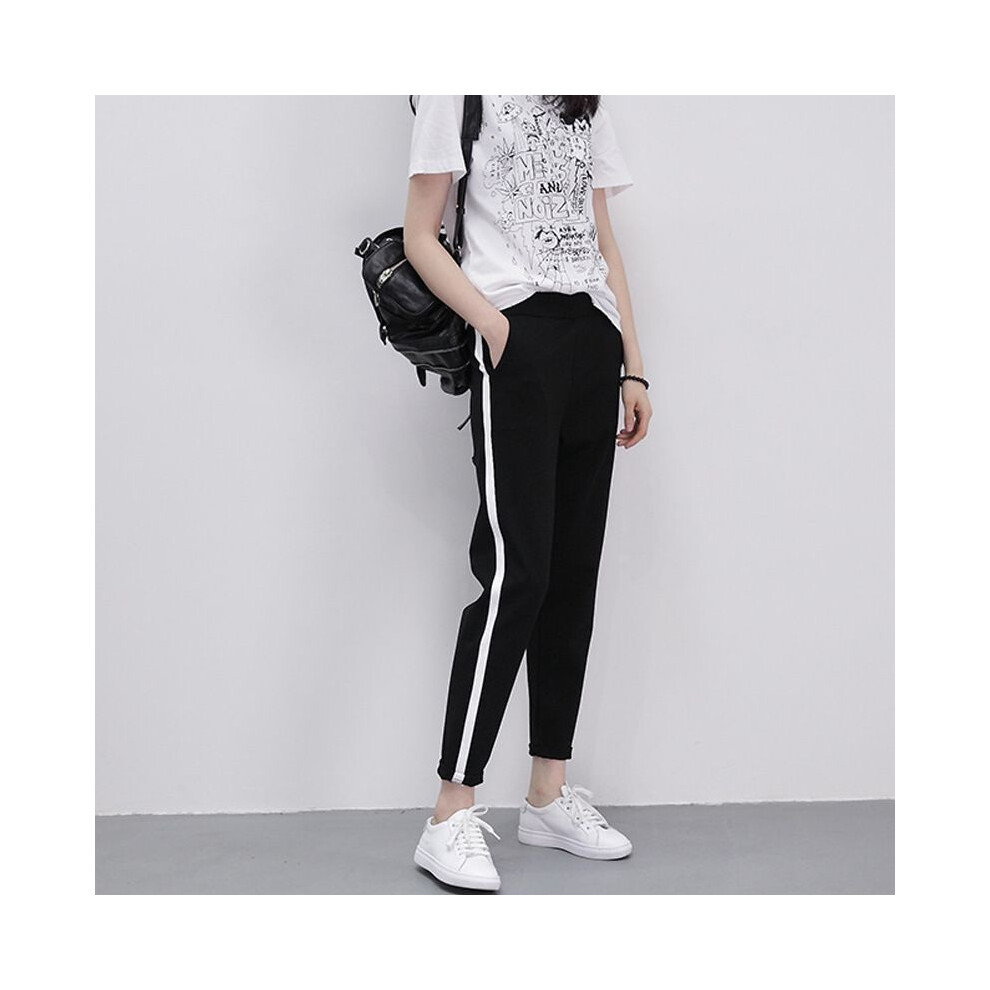(Black,Tag XXL=US L)Pantalon de harem sport patchwork taille élastique pour femme pantalon ample décontracté course à pied