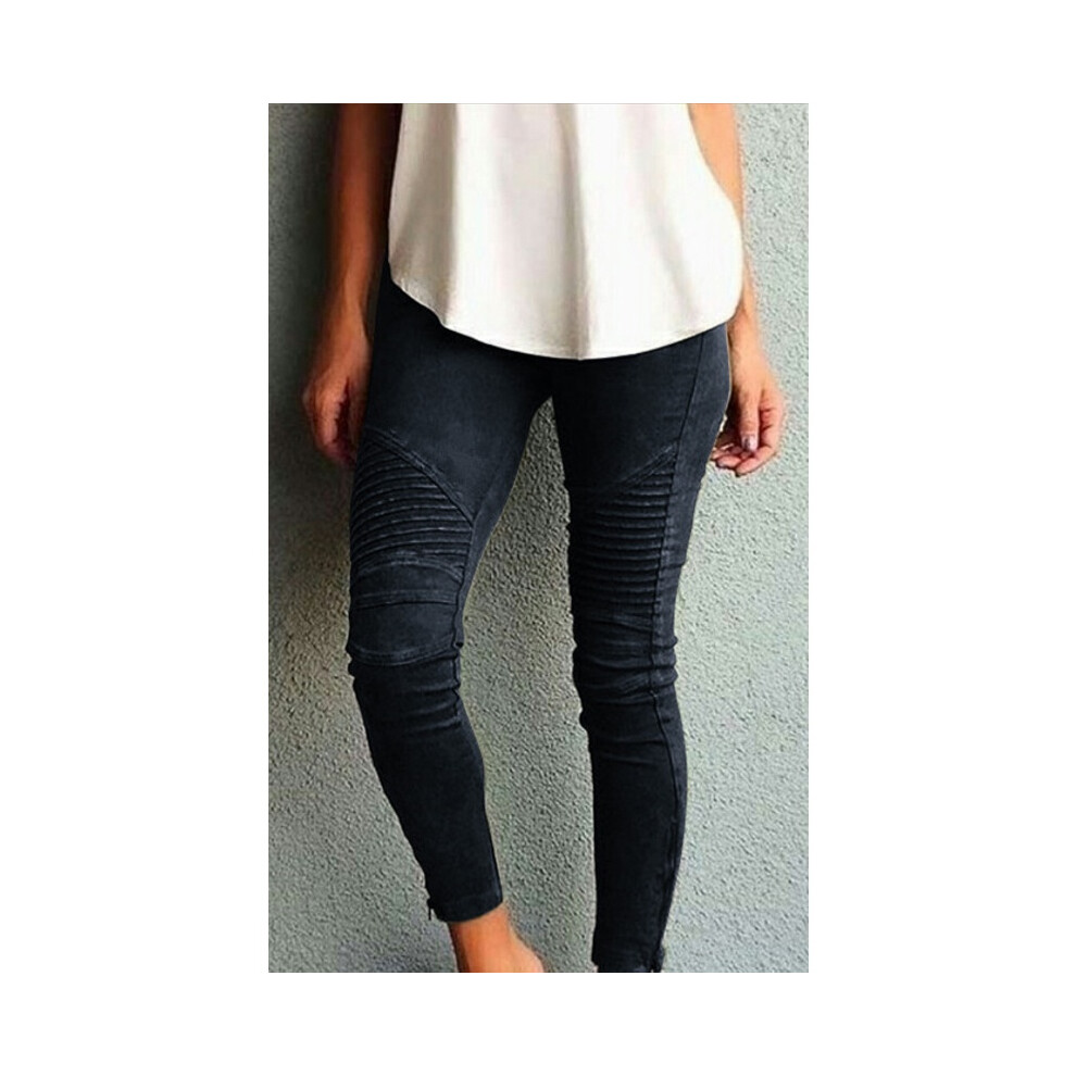 (Black,Tag S=US XXS)Pantalon long femme décontracté slim haut élastique crayon bleu noir vert