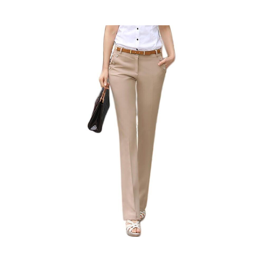 (XL)Pantalon crayon femme uni taille moyenne long décontracté noir élégant pantalon loisirs