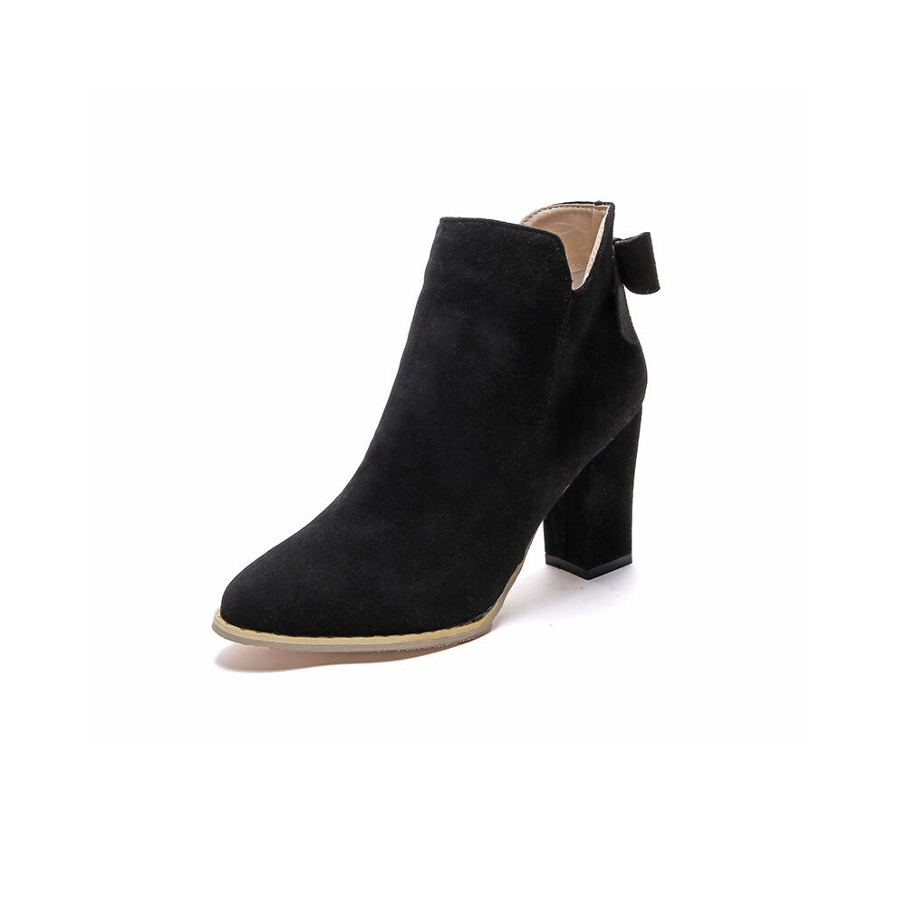 (Black,EU41=Foot Length25.5cm)Bottines femme fille épaisses talon haut lacets bout ouvert cuir hiver chaussures