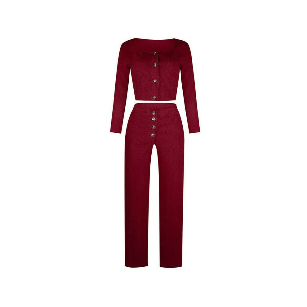 (Wine Red,2XL)Ensemble survêtement femme cropped top pantalon 2 pièces costume de jeu femme loungewear taille 618