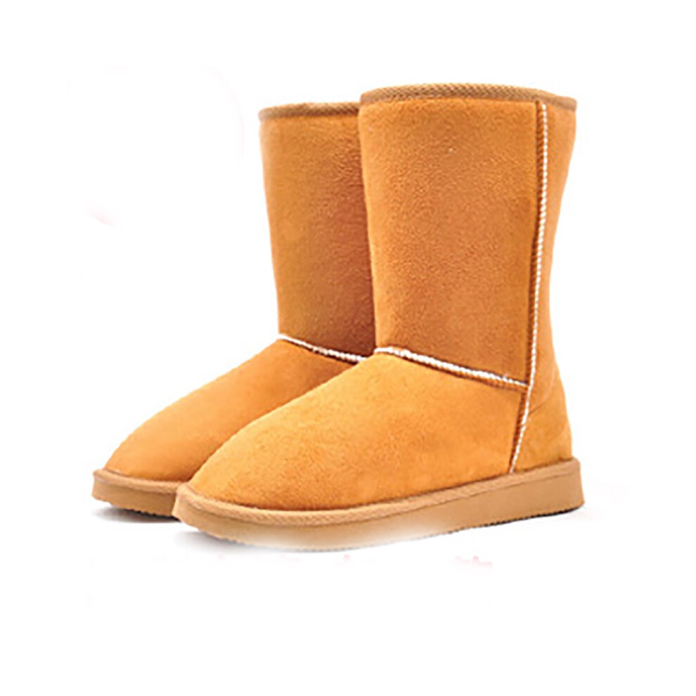 (Camel,EU39=Foot Length24.5cm)Bottes de neige femme hiver chaud daim cheville fourrure épaissir ski chaussures plates décontractées