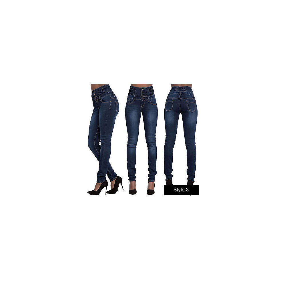 (Dark-Blue,M)Femme Sexy Taille Haute Fin Jeans Skinny Délaver Pencil Denim élastique Pantalon