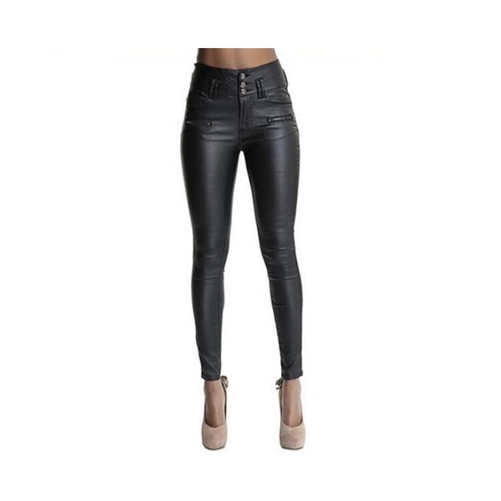 (Black,XL)Pantalon collant femme mode sexy simili cuir pleine longueur taille haute
