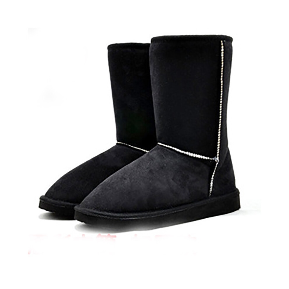 (Black,EU37=Foot Length23.5cm)Bottes de neige femme hiver chaud daim cheville fourrure épaissir ski chaussures plates décontractées
