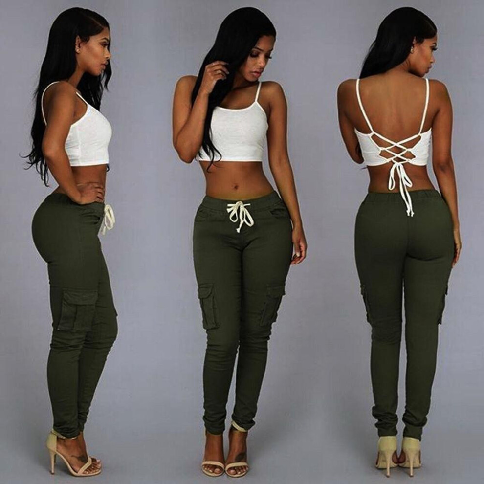 (Green,2XL)Pantalon décontracté slim stretch taille haute sexy mode femme poche crayon pantalon