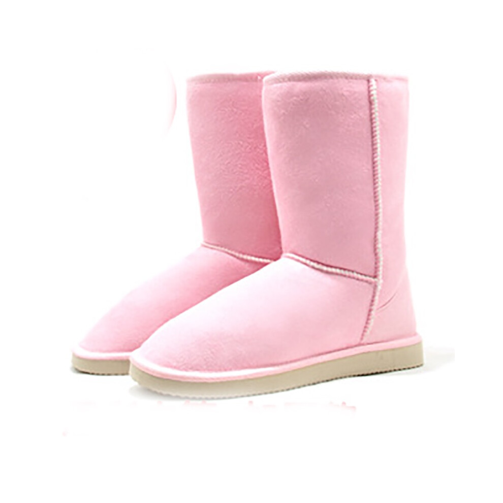 (Pink,EU40=Foot Length25cm)Bottes de neige femme hiver chaud daim cheville fourrure épaissir ski chaussures plates décontractées
