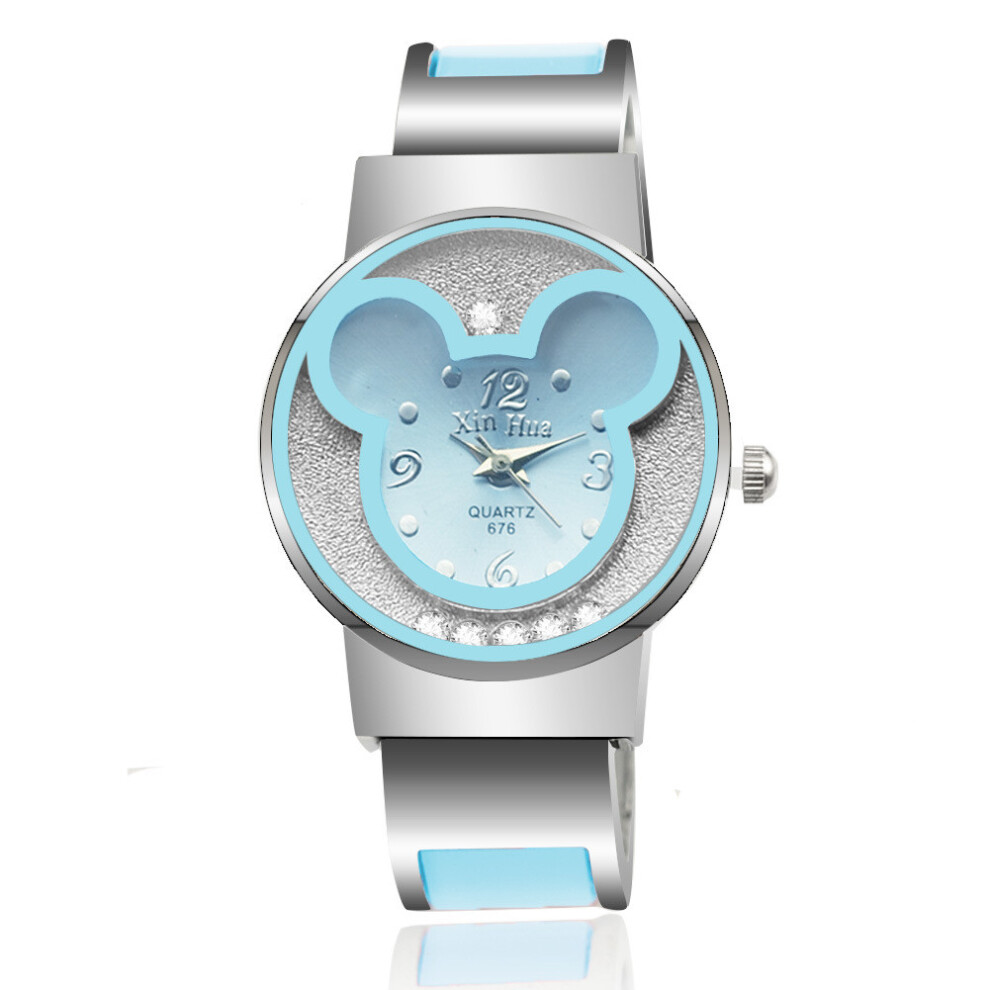 (SkyBlue)Montre Bracelet Mickey Mouse Bracelet Acier Inoxydable Femme Cadeau Anniversaire