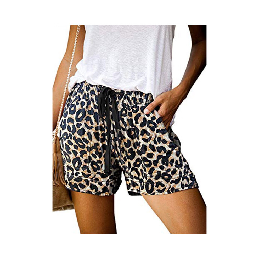 (Leopard,5XL)Mini short de dessin ample pour femmes vêtements de détente course gym pantalon uni
