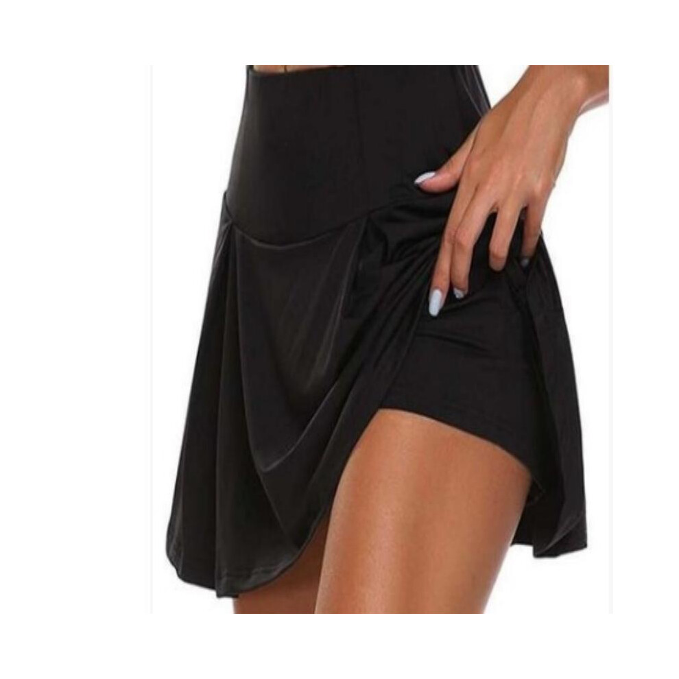(Black,3XL)Short jupe taille haute grande taille sport couleur unie femme gym yoga