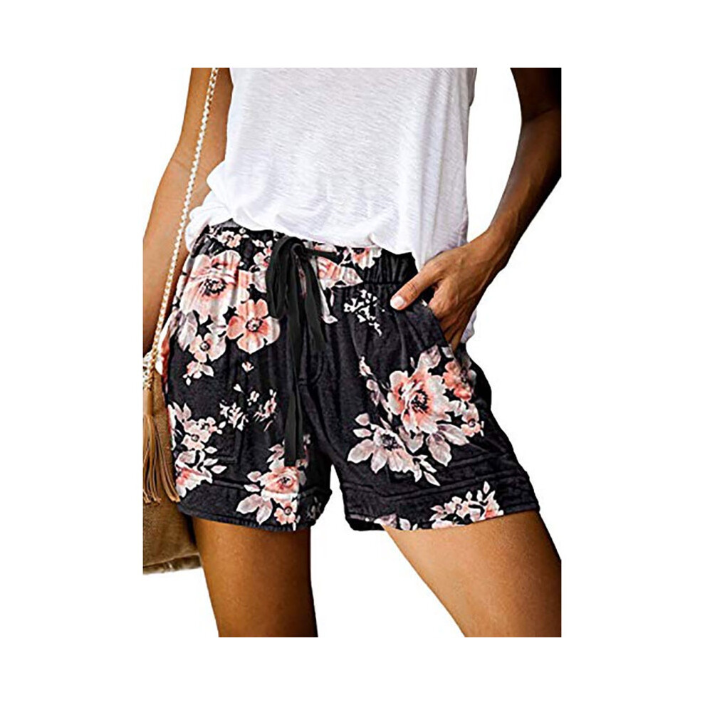 (Floral,XL)Mini short de dessin ample pour femmes vêtements de détente course gym pantalon uni