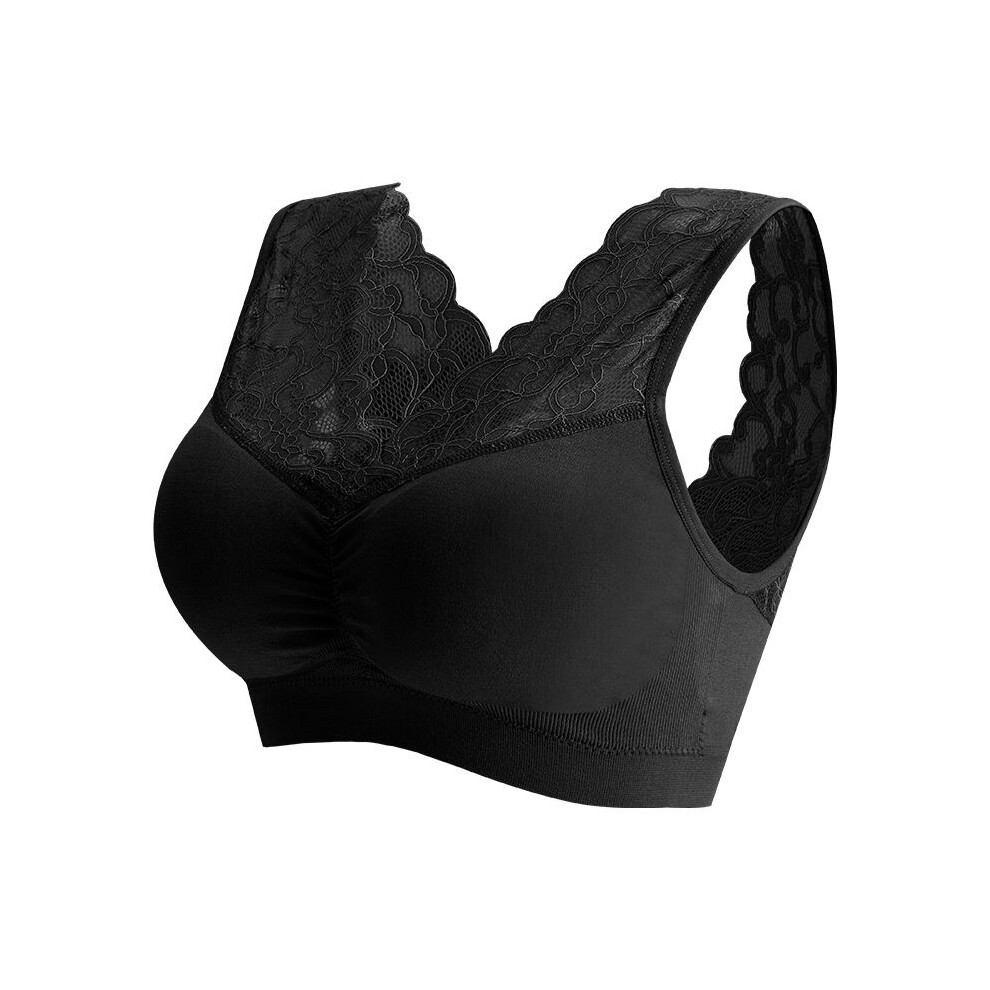 (Black,M)Soutien gorge femme dentelle sexy sport élastique respirant push up yoga fitness haut rembourré