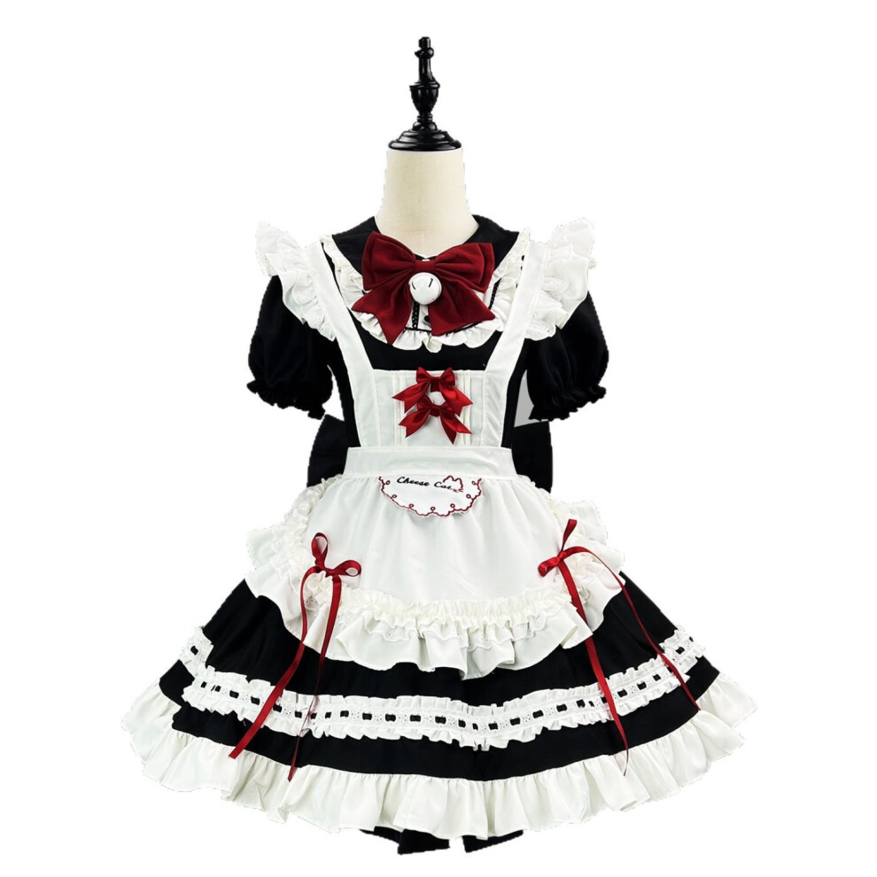 (5Xl(185–190 Cm)) Kawaii Black And White Lolita Maid Dress Cute Soft Girl French Cafe Cosplay Outfit For Women White,Black