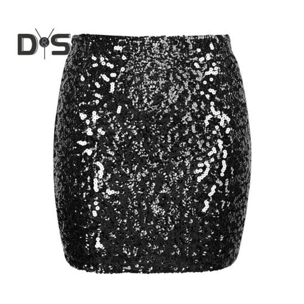 (S, black) Women Mini Skirt High Waist Ultra-Short Hip-Hugging Design Short Skirt Sparkling Sequin Party Club Skirt