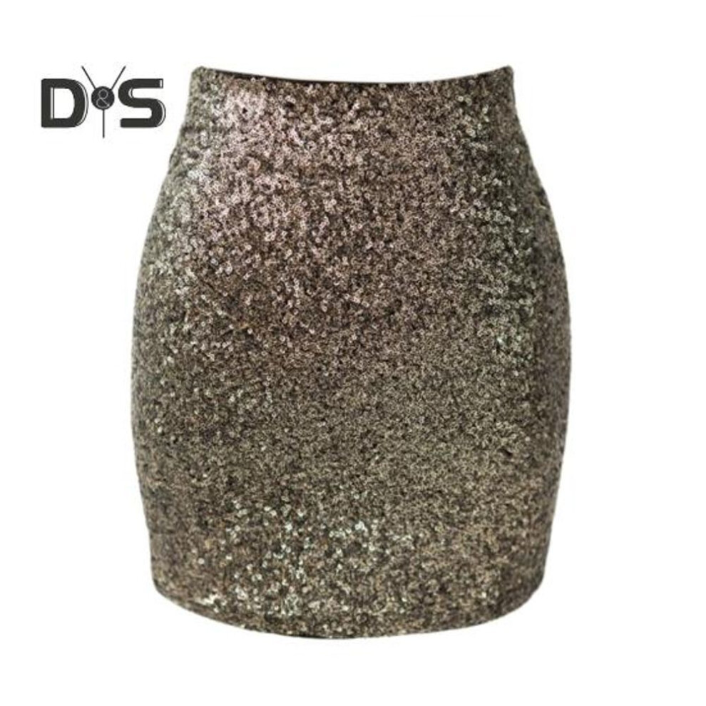 (S, golden) Women Mini Skirt High Waist Ultra-short Hip-hugging Design Short Skirt Sparkling Sequin Party Club Skirt