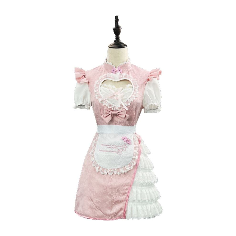 (XL(165–170 cm)) Modern Chinese Style Maid Cheongsam Dress Cute Lolita Cosplay Outfit for Women