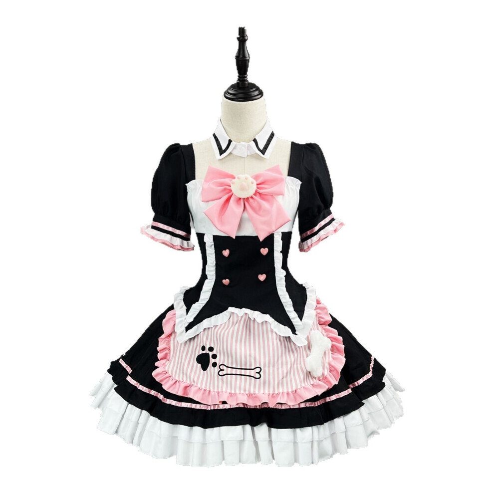(M(155–160 cm)) Cute Lolita Cat Paw Maid Outfit with Embroidered Bowtie Kawaii Cosplay Costume for Women