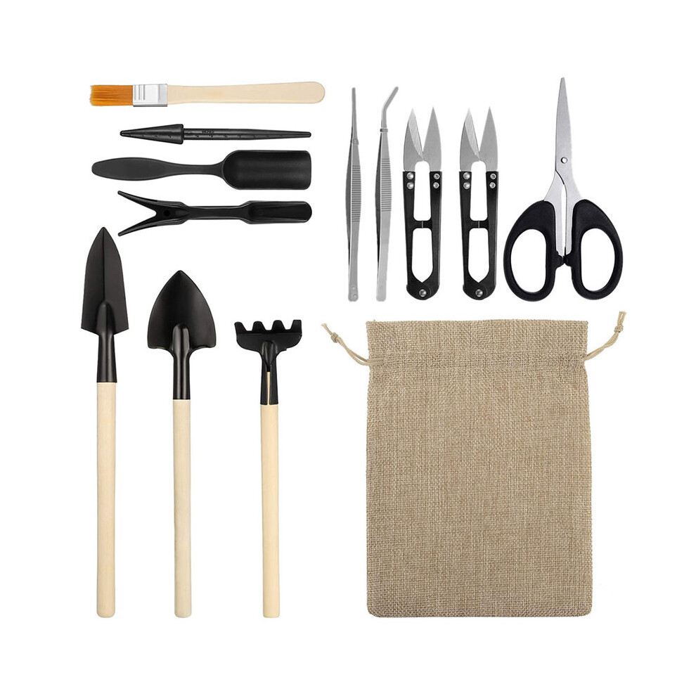 (13PCS)13pcs Mini Garden Shovel Rake Spade Scissors Bonsai Tools Set Wooden Handle Scissors for Flowers Potted Plant Garden-image-OPC-PH7DNG6-NEW