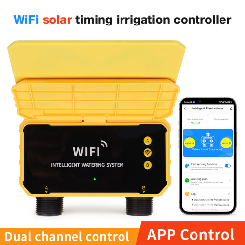 (2 Outlet With WIFI)WIFI Solar Irrigation Timing Controller Smart Automatic Irrigation System for Garden Tap Valve Controller