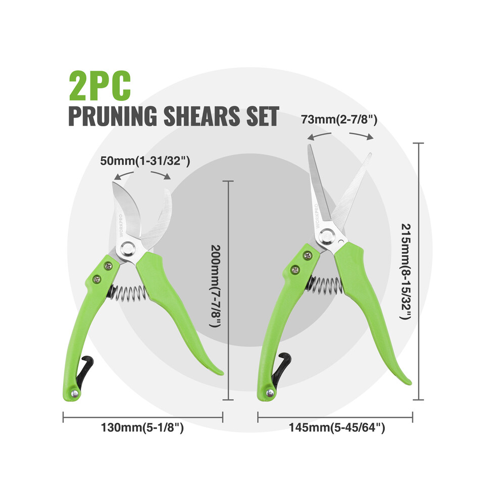 (2 Pcs Pruning shears)WORKPRO 2Pcs/set Garden Pruner Shears Bonsai Gardening Pruning Shears Curved and Straight Nose Scissors