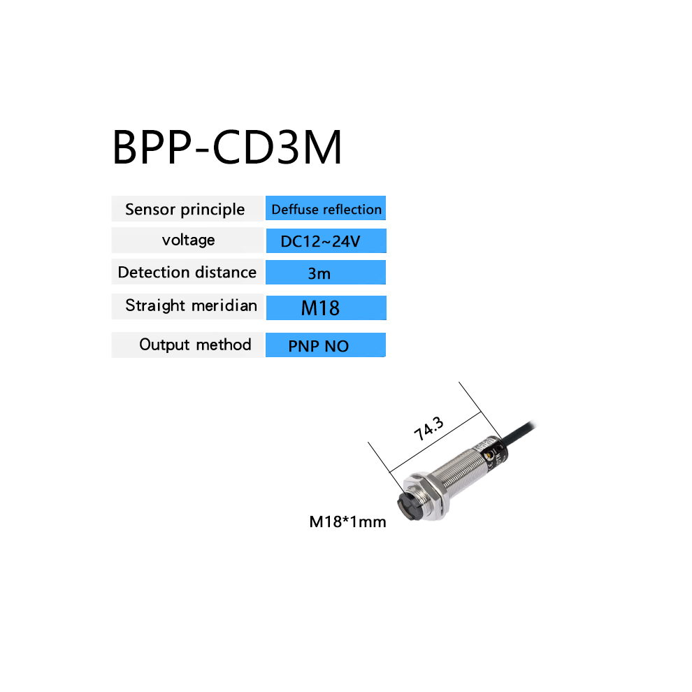 (3M Pnp No)Diffuse Reflection Metal M18 Photoelectric Switch Sensor Npn Pnp Dc12-24V Detection Distance 9497818822237