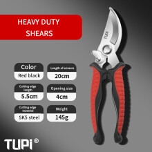 (Curved Red)TUPI Professional Bypass Pruning Shears Garden Scissors for Tree Trimming Durable Hand Clippers with Ergonomic