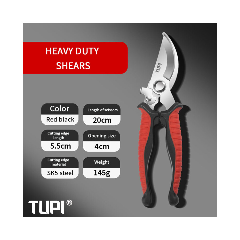(Curved Red)TUPI Professional Bypass Pruning Shears Garden Scissors for Tree Trimming Durable Hand Clippers with Ergonomic