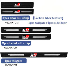 (5pcs GR)Leather Car Door Sill Plate Protector Stickers For Toyota GR Sport Gazoo Racing Yaris 86 Corolla Hilux Supra C-HR