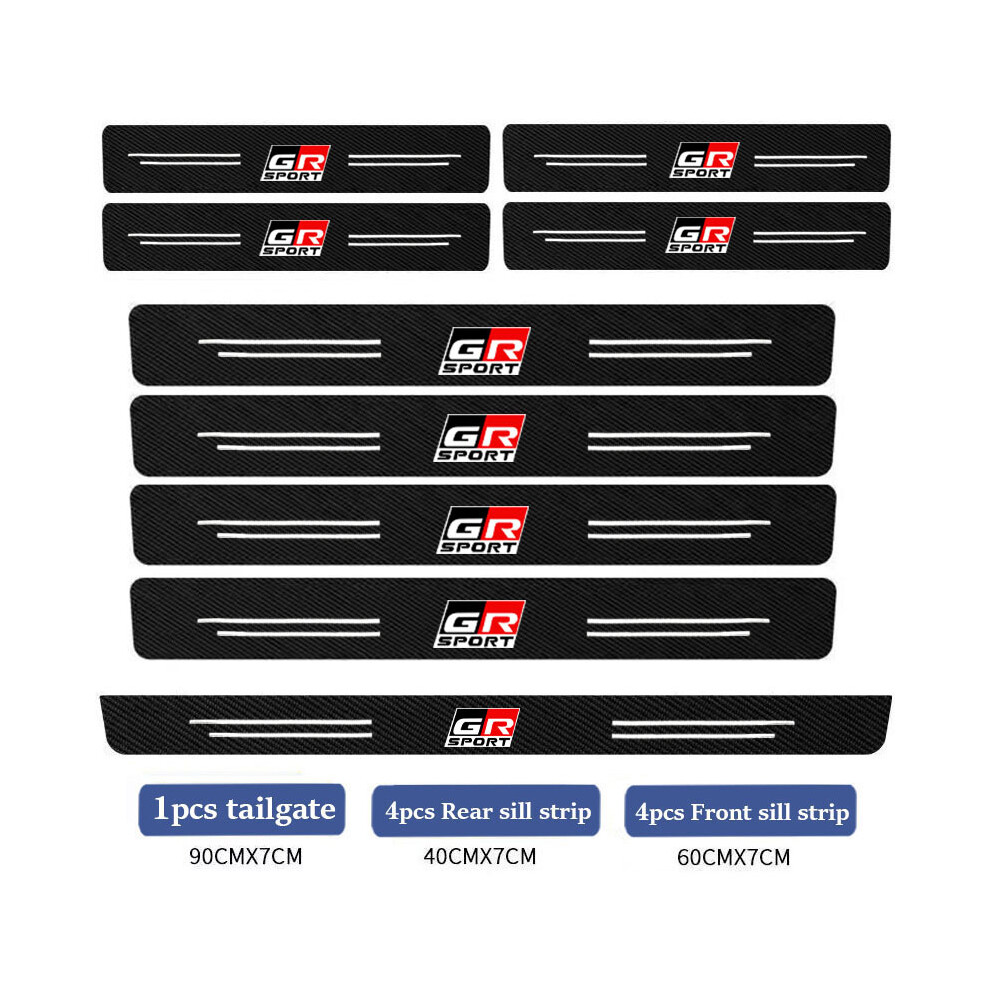 (9Pcs Gr)Leather Car Door Sill Plate Protector Stickers For Toyota Gr Sport Gazoo Racing Yaris 86 Corolla Hilux Supra C-Hr 9497818827874