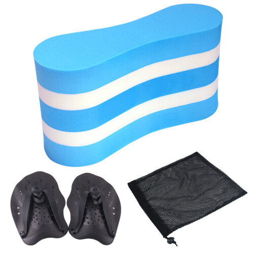 (Black)Swim Training Pull Buoy Adjustable Strap Hand Paddles with Mesh Bag Swim Training Equipment 5-Layer Pull Buoy for