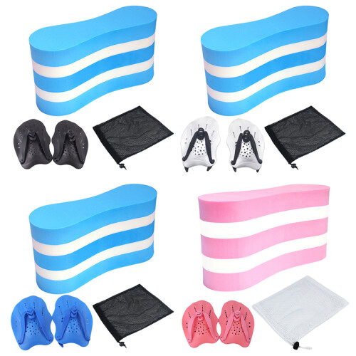 (Black)Swim Training Pull Buoy Adjustable Strap Hand Paddles with Mesh Bag Swim Training Equipment 5-Layer Pull Buoy for 1