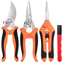 (Orange) 4-teiliges Gartenscheren-Set mit Schleifstein, Gartenschere aus Edelstahl mit scharfen