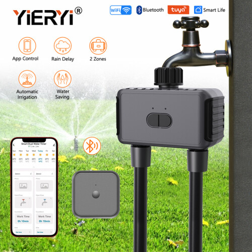 (WIFI Smart Timer US)Yieryi WIFI Automatic Sprinkle Timer Tuya Smart Valve Garden Water Timer Intelligent Irrigation System 1